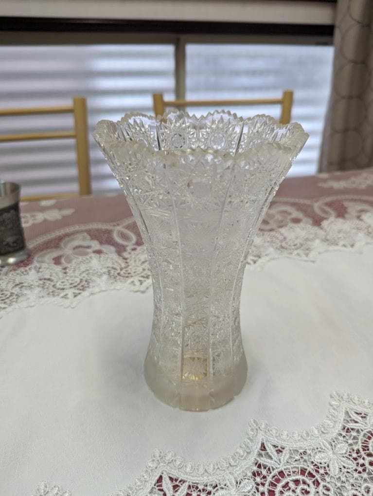 透明ガラス フレア型花瓶 花模様