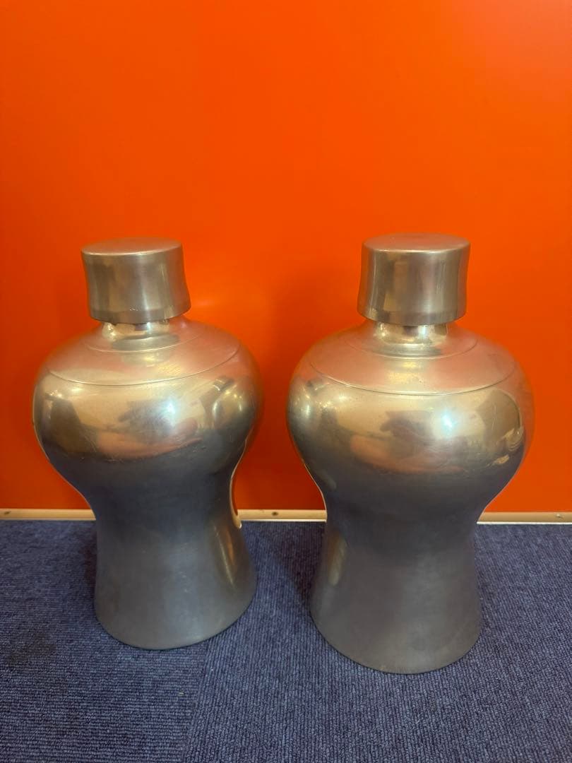 1644 純錫製 岡本謹製　古錫瓶子一対　酒器　32cm 時代物