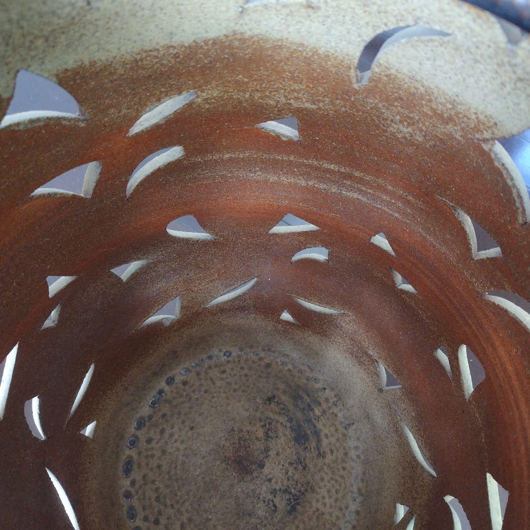 アンティーク 信楽焼傘立て 透かし彫刻 北欧インテリア 高さ42.5cm