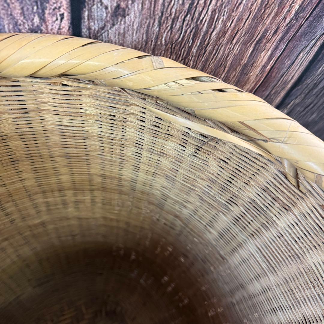 竹籠 六つ目編み 籠 アンティーク レトロ バスケット 蚤の市 筒型バスケット