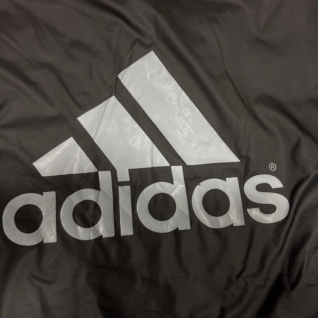 adidas メンズブラック ベンチコート L／スリーライン／フードあり／軽量