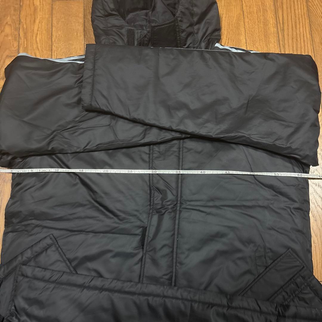 adidas メンズブラック ベンチコート L／スリーライン／フードあり／軽量