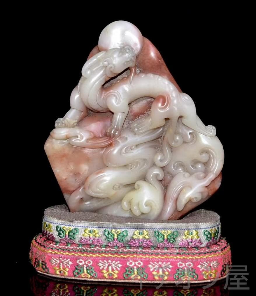 8月セール【龍と月】印鑑・寿山石彫刻｜芙蓉石｜書道｜蒋仁作款｜文房｜風水置物