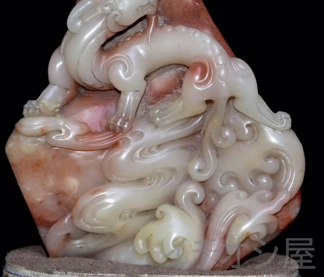 8月セール【龍と月】印鑑・寿山石彫刻｜芙蓉石｜書道｜蒋仁作款｜文房｜風水置物