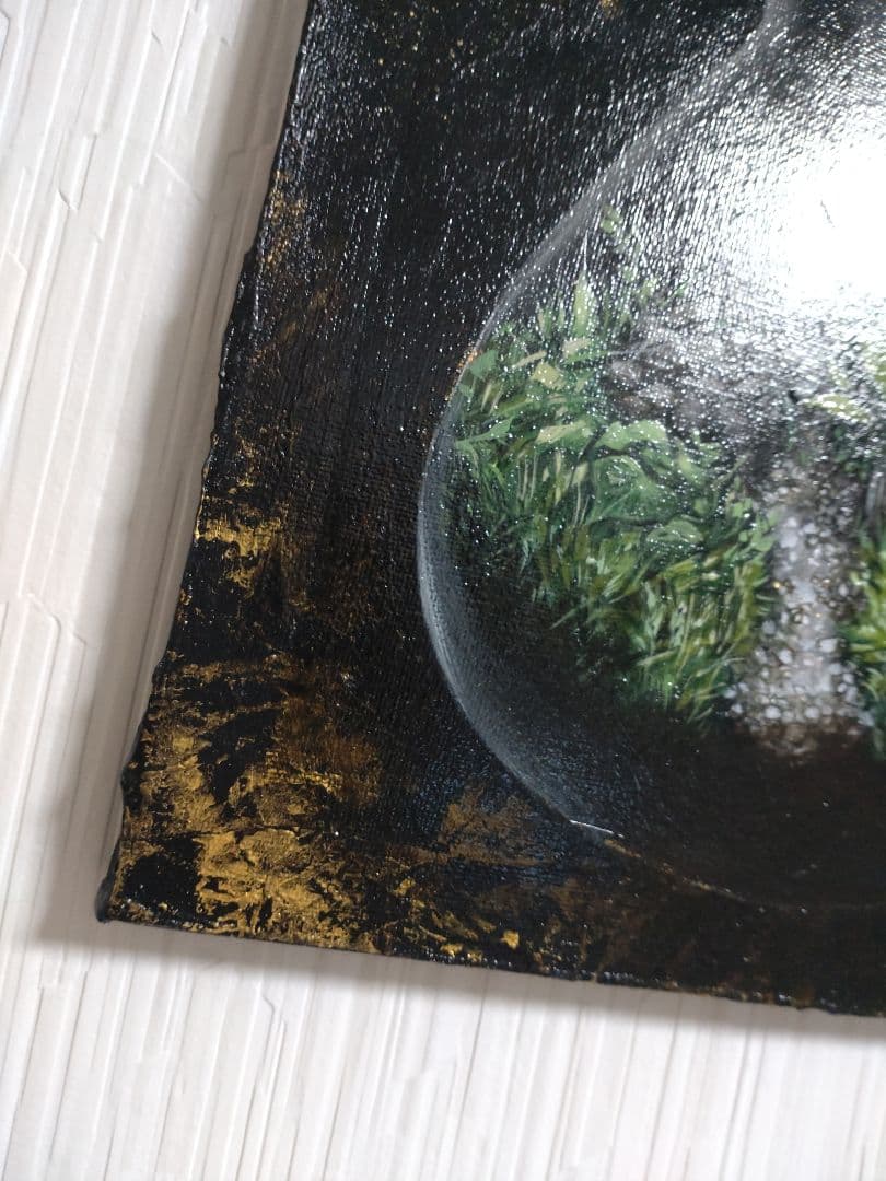 テラリウムの油絵【導き】1点物の原画アート/作者サイン入り/F3号キャンバス