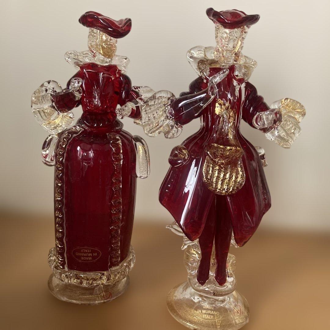イタリア製 MADE IN MURANO赤色 男女 ヴェネツィアンガラス
