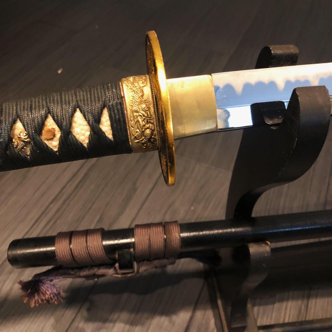 高級模造刀 昇竜彫刻　全長104cm 緑金拵え