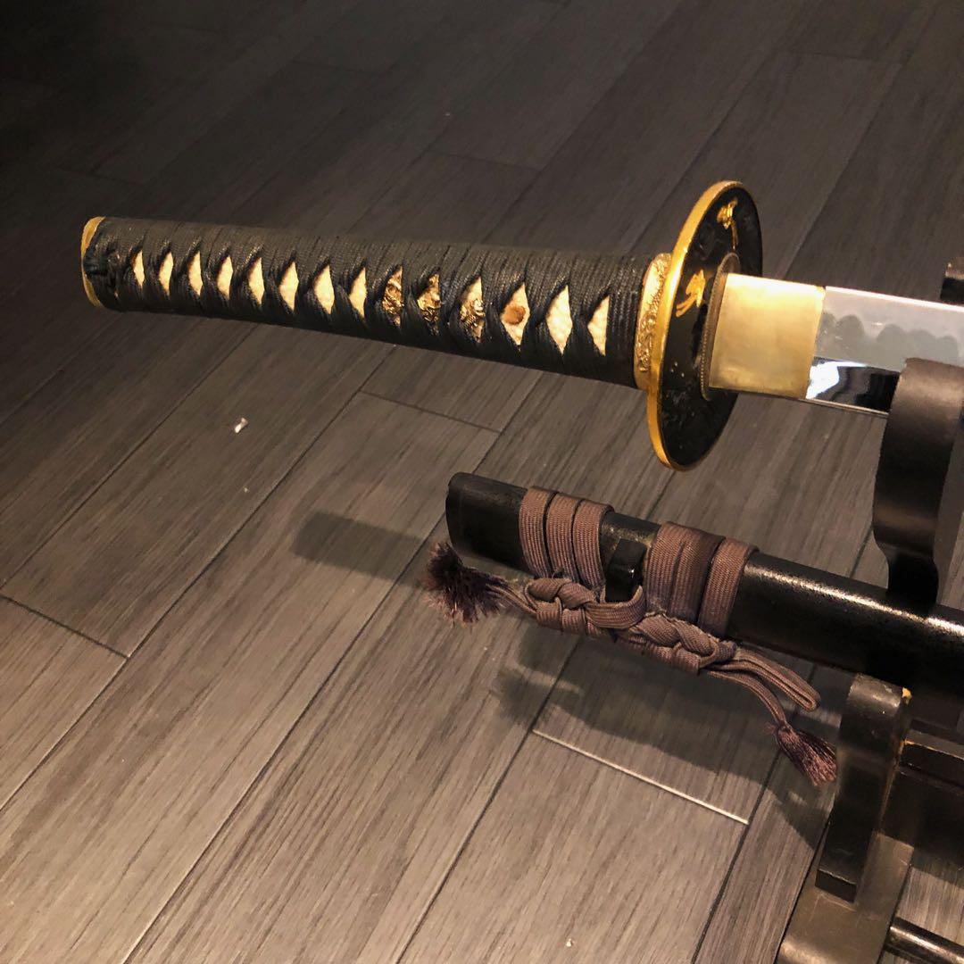 高級模造刀 昇竜彫刻　全長104cm 緑金拵え