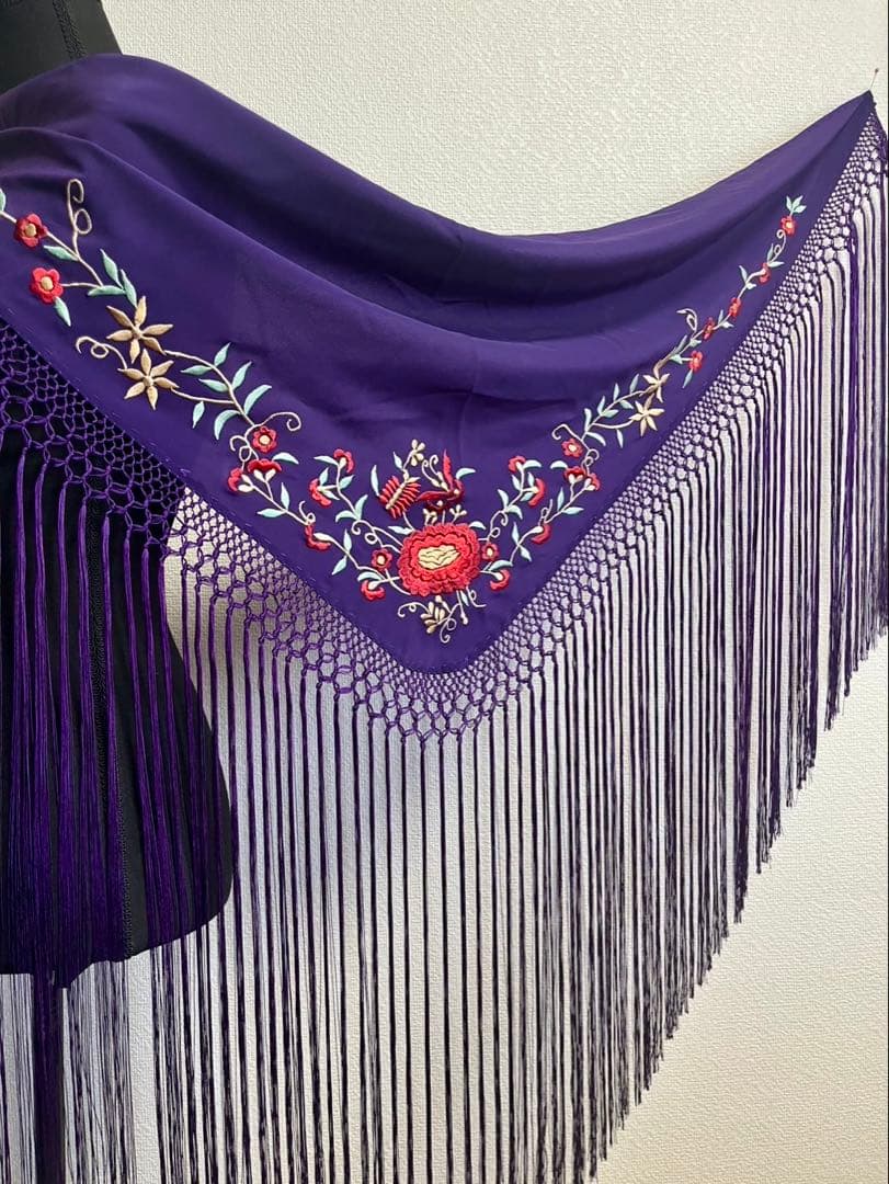 フラメンコ　刺繍シージョ　パープルx赤系刺繍　ロングフレコ