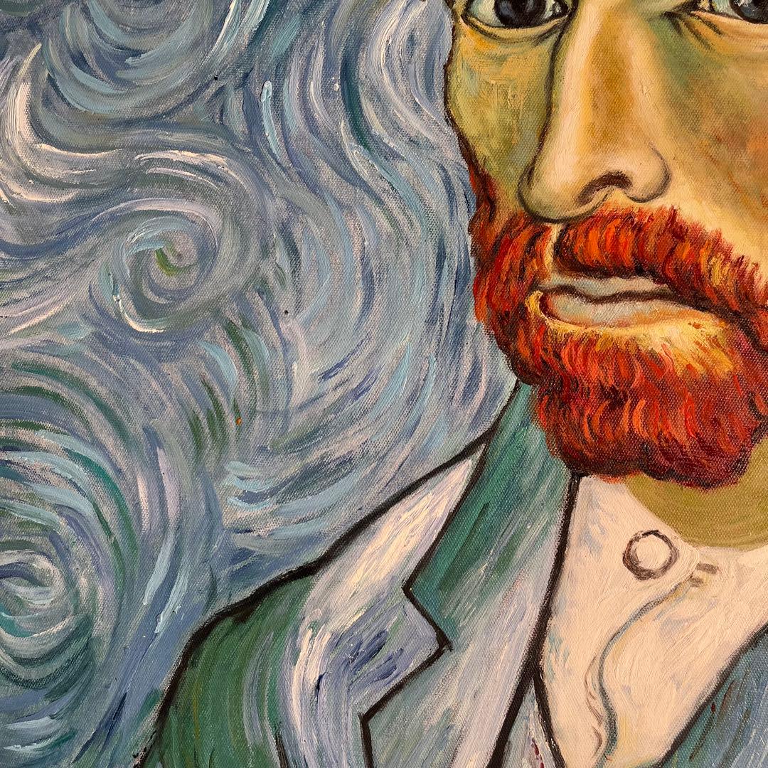 ★秀作★ 手書き油絵 ゴッホ 自画像 額付き 肉筆絵画 インテリア 油彩画