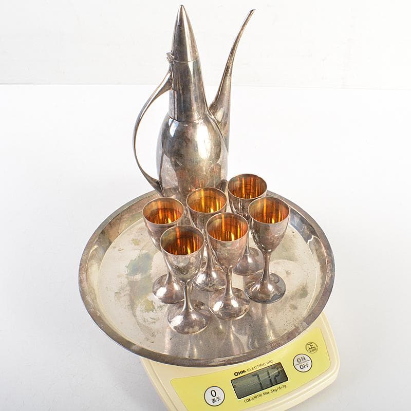 銀座和光水注トレーグラス6客銀製STERLING950約712g　KR7495B