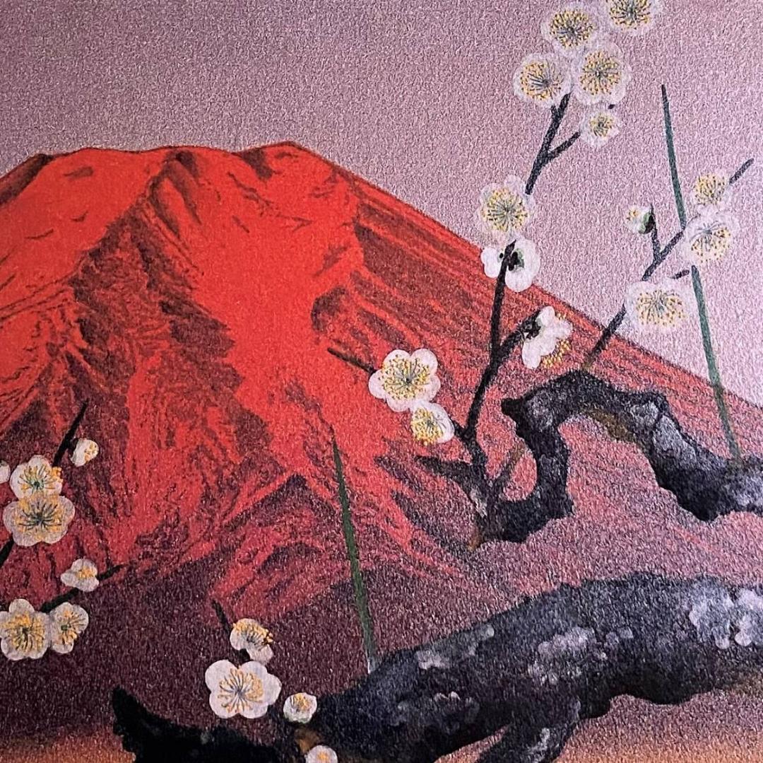小谷津雅美、【新春赤富士】、希少な額装用画集より、新品額装付
