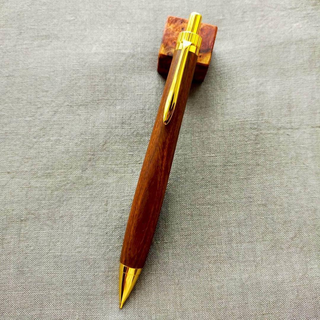 リグナムバイタ　ハンドメイド　木軸シャープペン　0.5mm　天然木　ゴールド