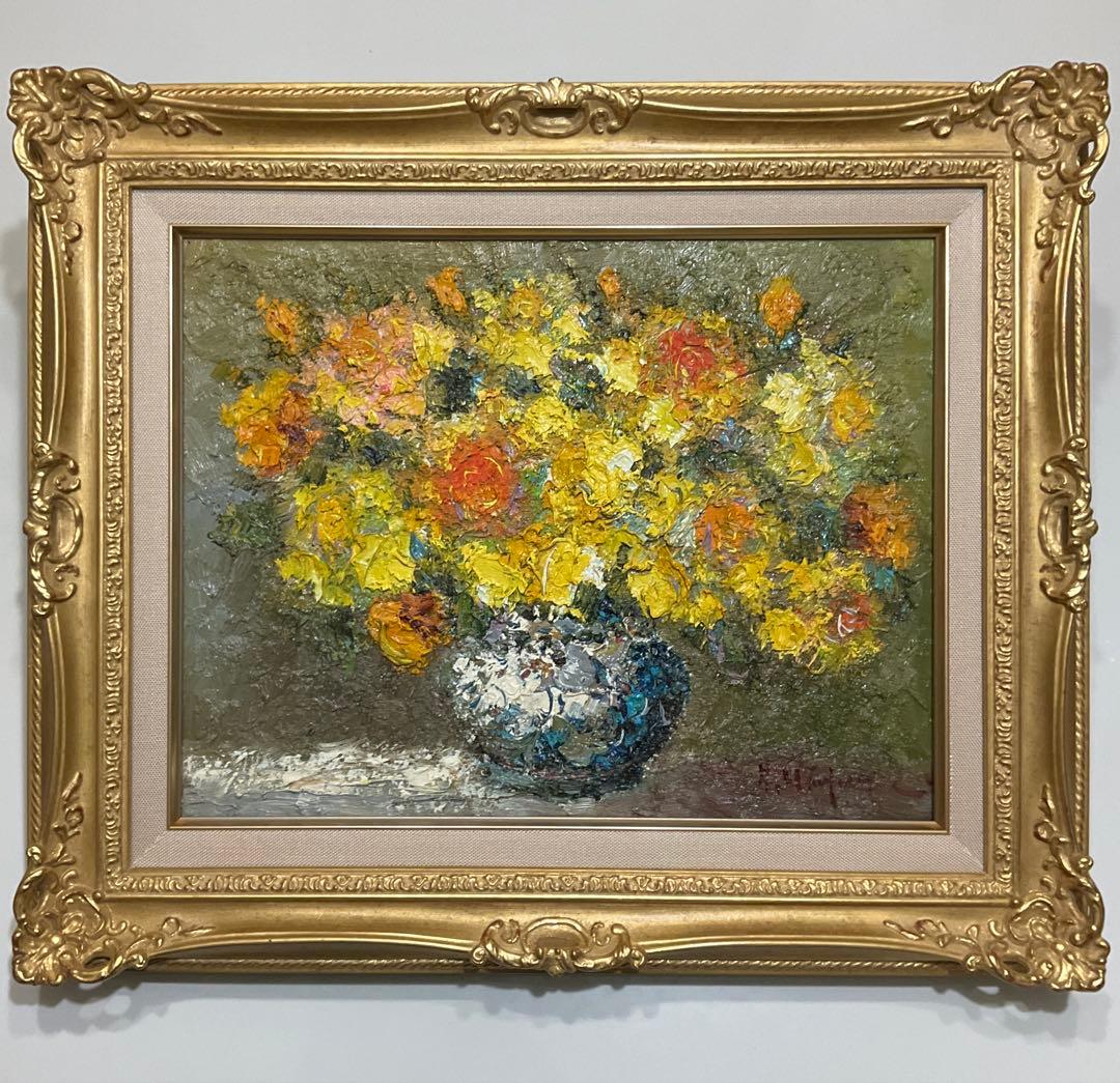 絵画・額縁・油絵・渡部ひでき・薔薇・F6号・美術品・インテリア・雑貨