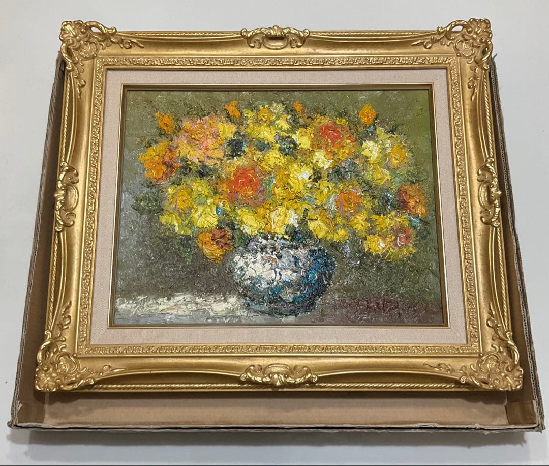 絵画・額縁・油絵・渡部ひでき・薔薇・F6号・美術品・インテリア・雑貨