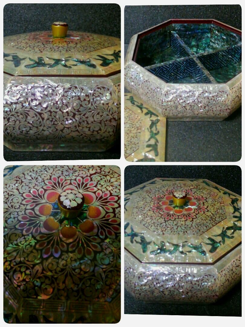 豪華絢爛　総螺鈿細工　最上作　八角　花唐草文様　鶴図　　宝石入れ　至極の名品