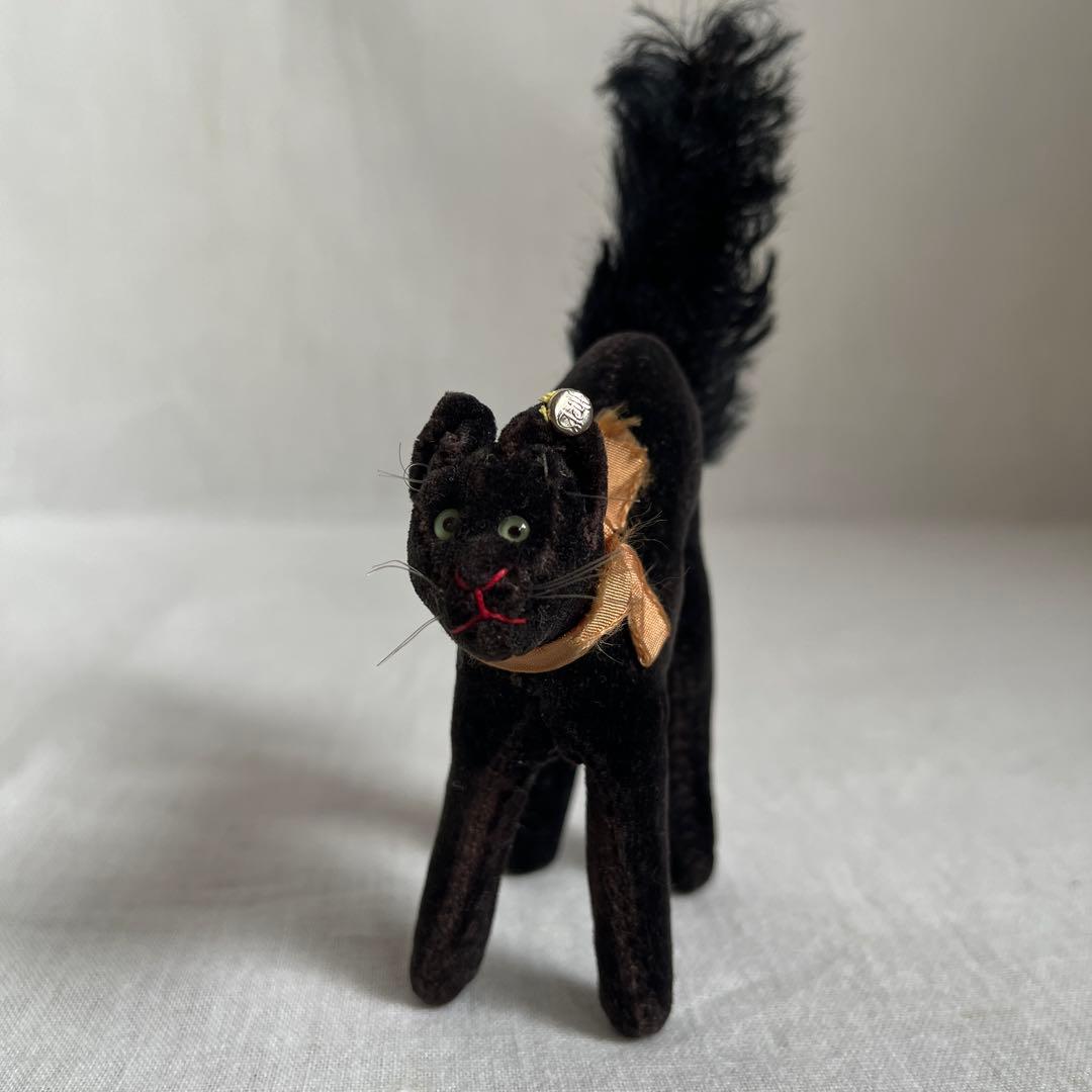 【最小】アンティーク　シュタイフ　トムキャット　黒ねこ