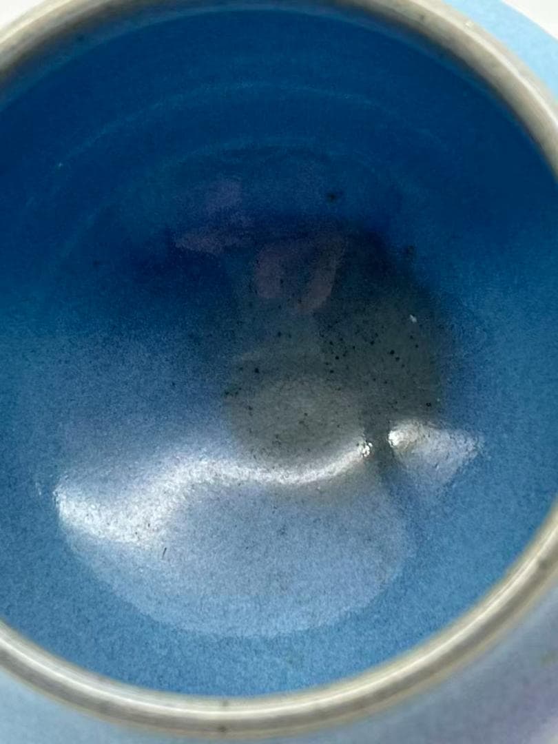 明时代 鈞窯　青磁 澱青月白釉紫斑 双糸耳香炉 水丞 香炉　茶道具(A-91)