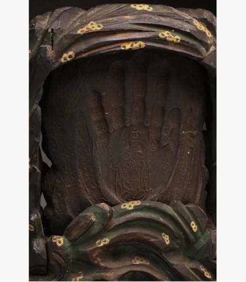 ◆『 大佛師 法橋運長作「弁財天 灰像座体仏」空海花押刻 木彫/泥仏』仏像◆