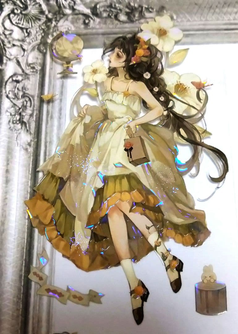 J666＃花姗翩翩(贝壳光)一木一横切り売り海外人物マステ女の子