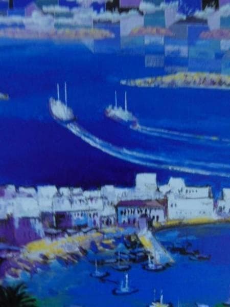 宮崎万平、朝のエーゲ海、希少画集画、新品高級額、額装付、状態良好