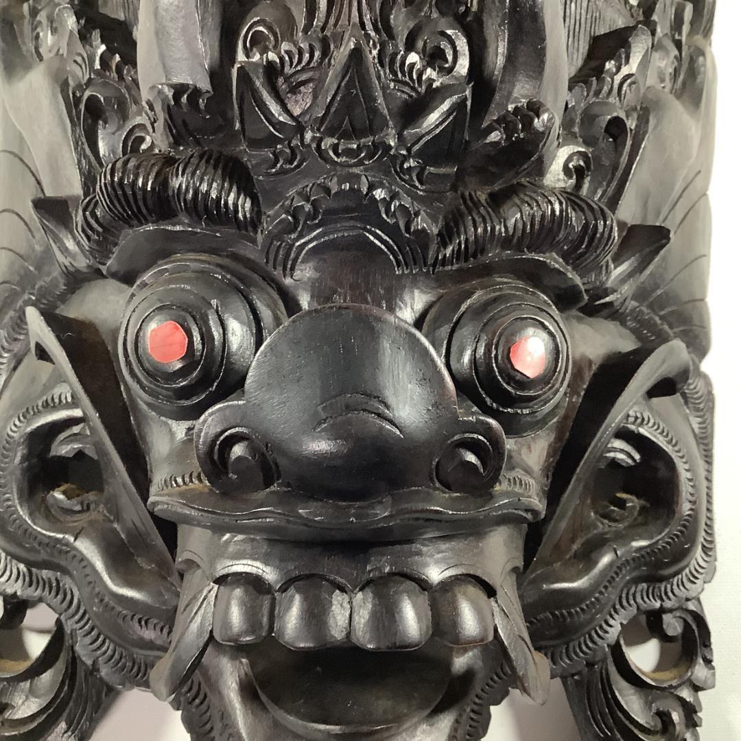 木彫 魔神面 壁掛け彫刻 重厚彫り 全長39.5cm 重量約1.15kg