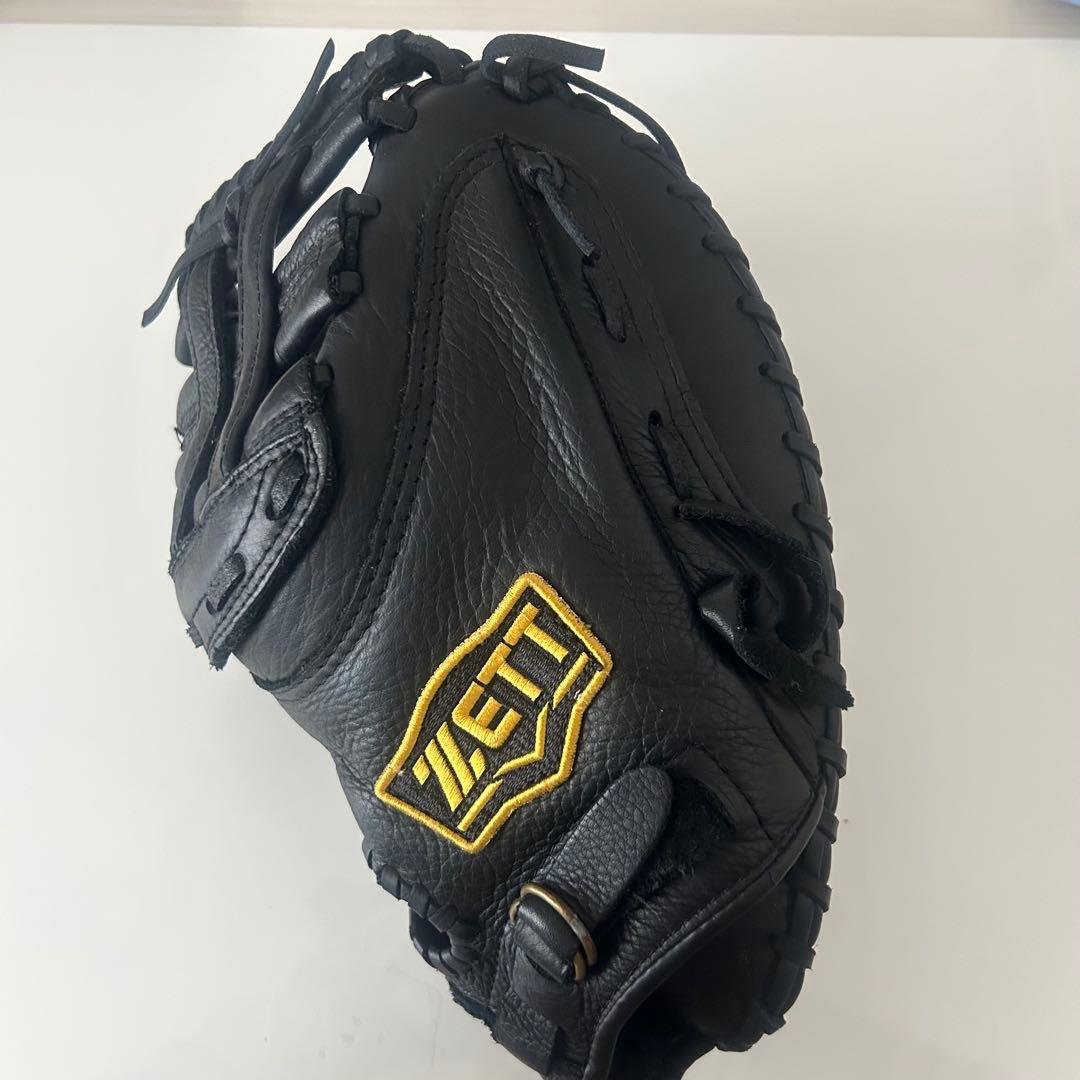 ZETT ブラック レザー 野球グローブ　軟式　ソフトボール　キャッチャーミット