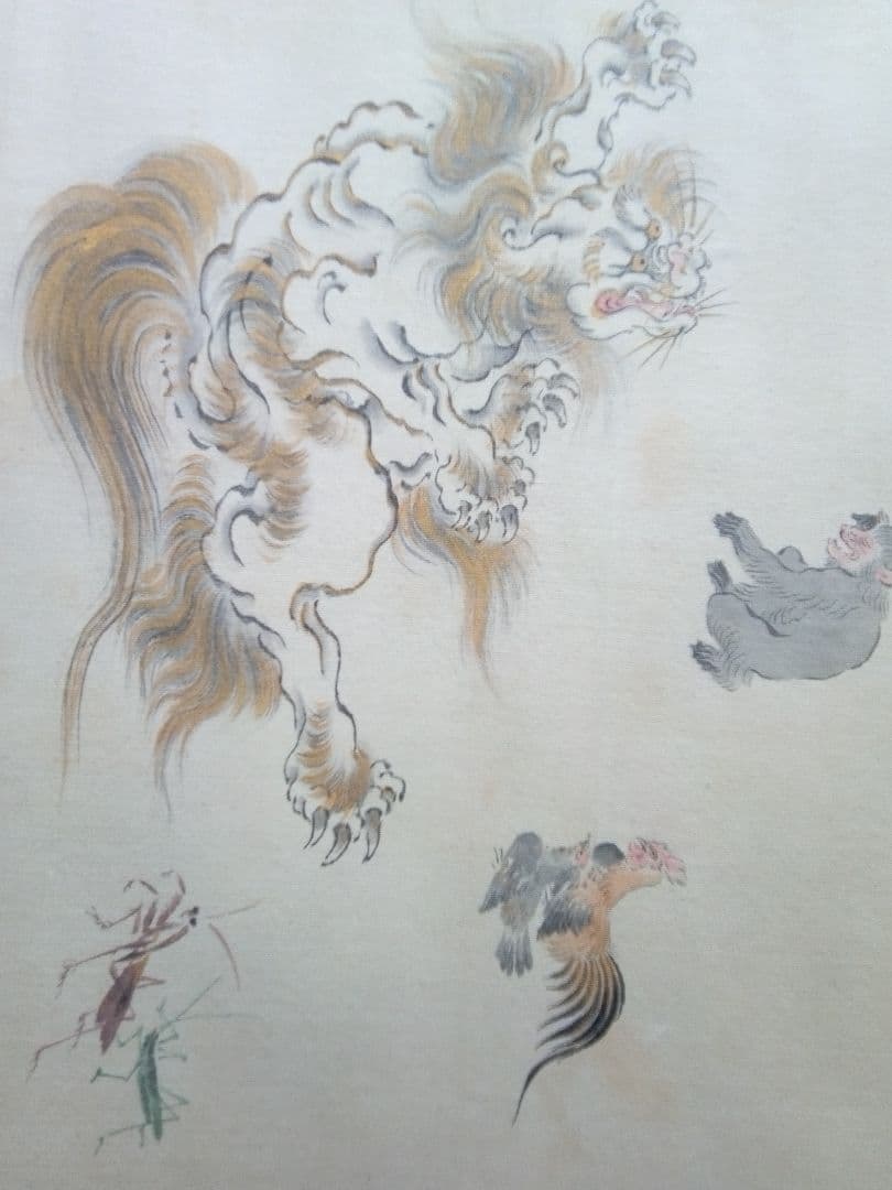 掛け軸、釈迦涅槃図、本物宇喜田(浮田）一惠(1795～1859）画、絹本