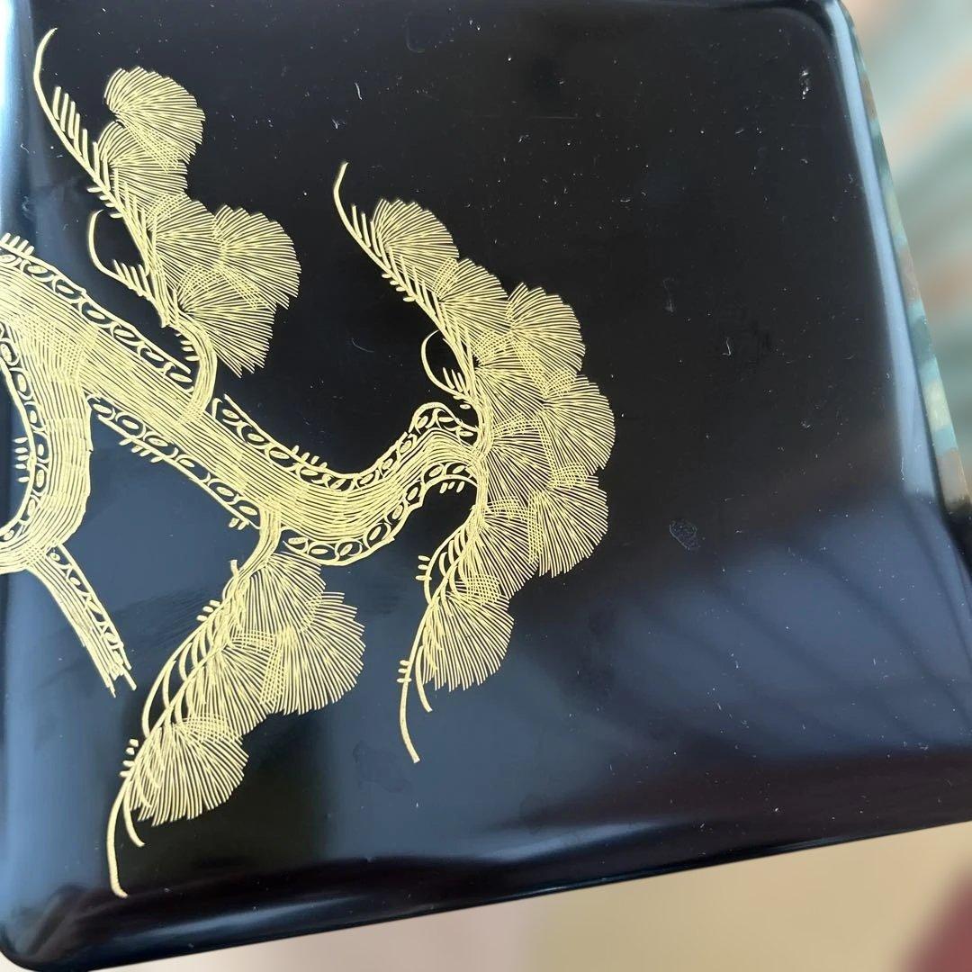 三段重箱 沈金松竹梅 黒 木製 漆塗りお重箱 大五　本重