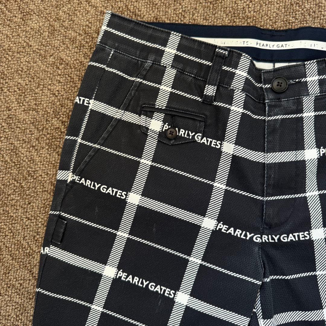 現行モデル　パーリーゲイツ　パンツ　総柄　L〜XL相当 チェック　グレー　白　5