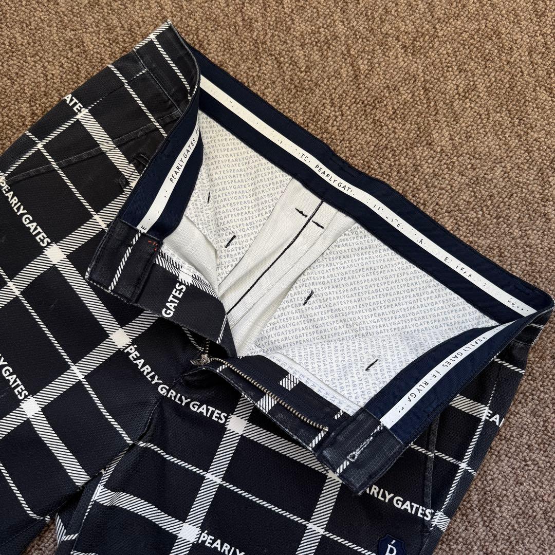 現行モデル　パーリーゲイツ　パンツ　総柄　L〜XL相当 チェック　グレー　白　5