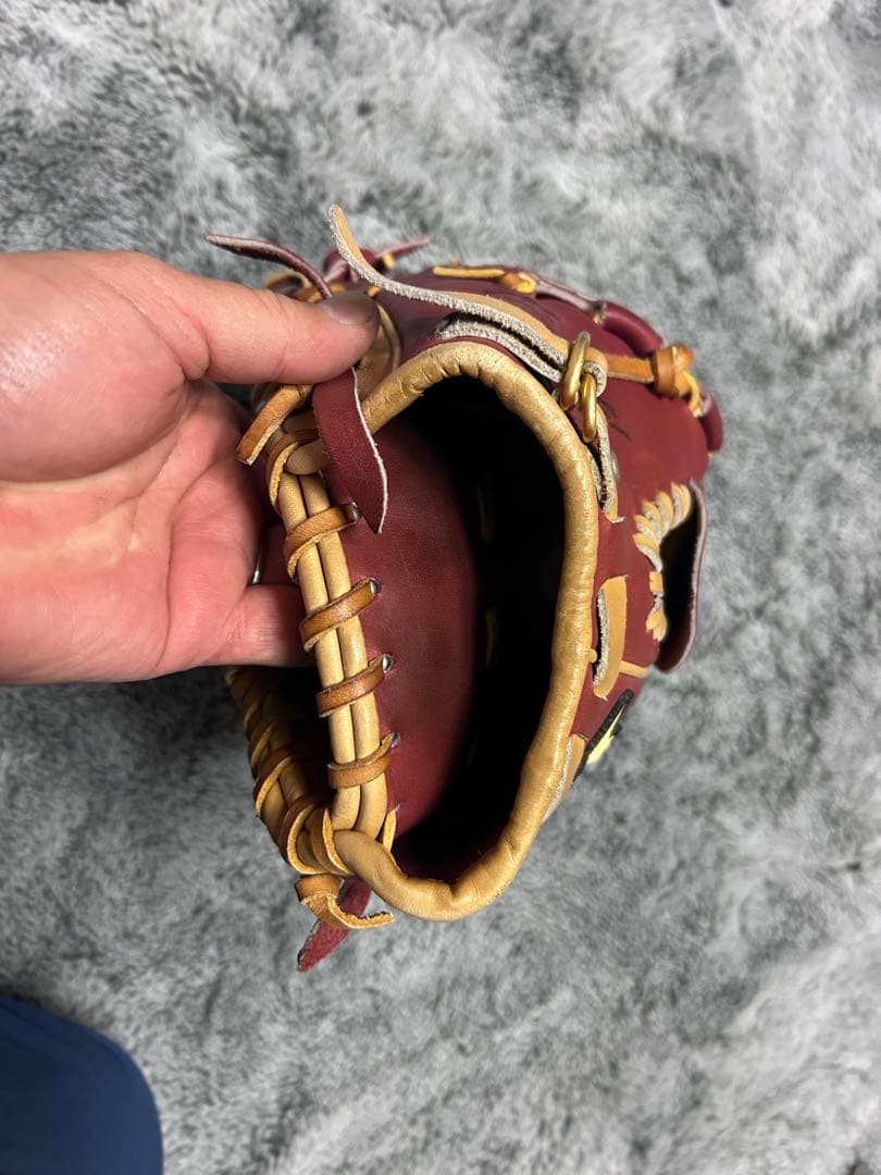 硬式軟式両用野球グローブ エンジと黄色 ハイゴールド