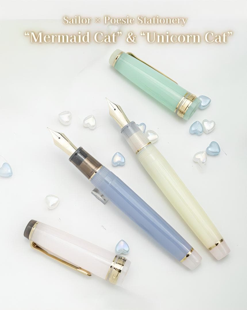 新品 Poesie セーラー 万年筆 マーメイドねこ 18金 MF nib