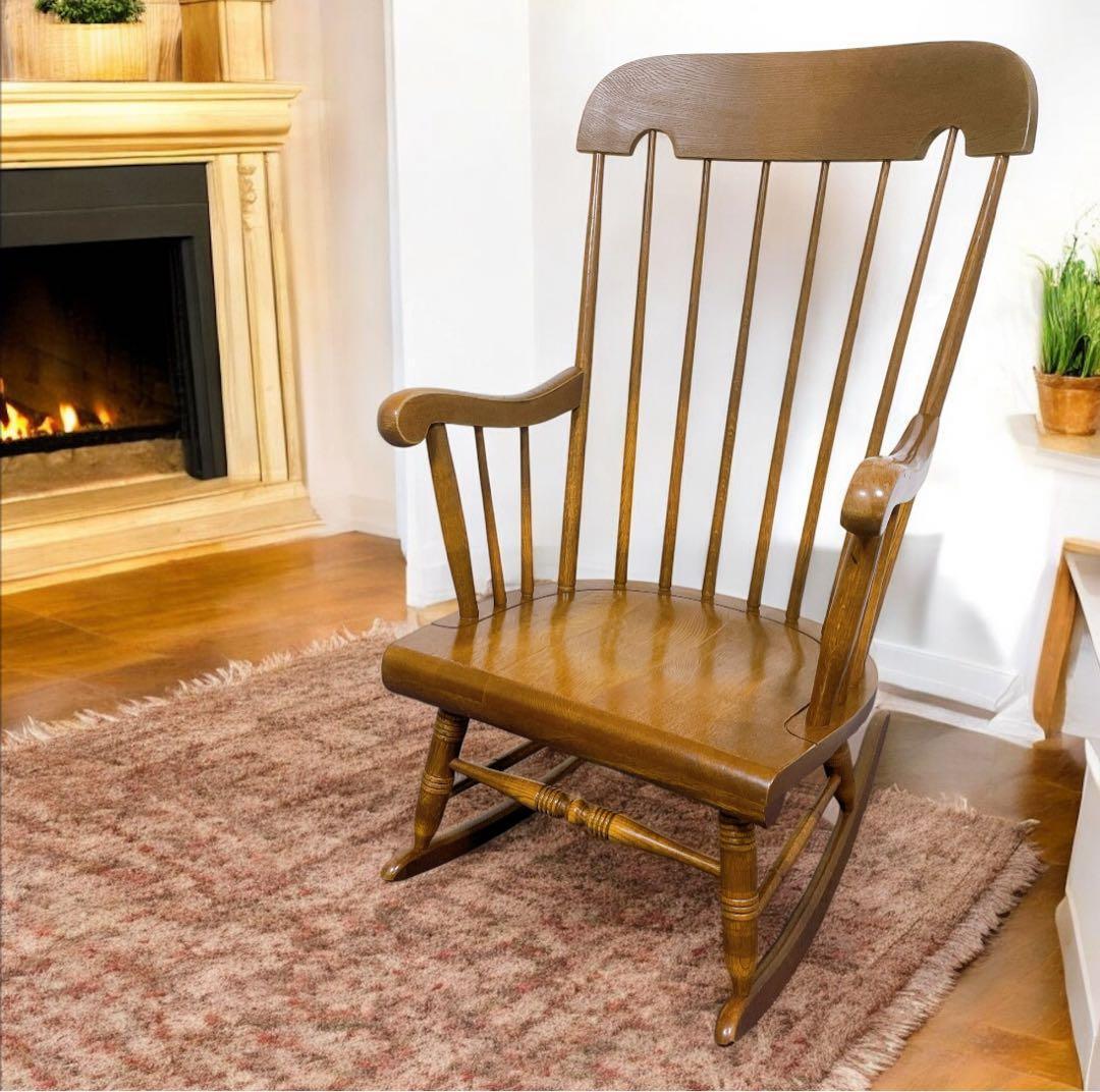 【送料込】飛騨産業 キツツキマーク アンティーク 木製ロッキングチェア②