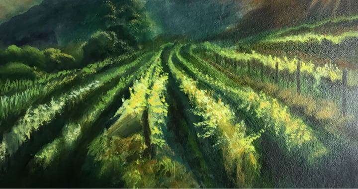 油絵　「　ブドウ畑の陽光　」原画