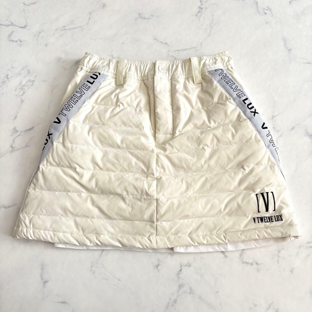 V12 LUX 中綿 23AW ダウン スカート 白 ゴルフ 防寒 ロゴ