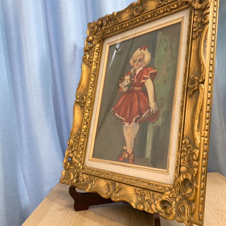 豪華！華族 油絵 人形ドレス ゴールド 額縁 原口 アンティーク