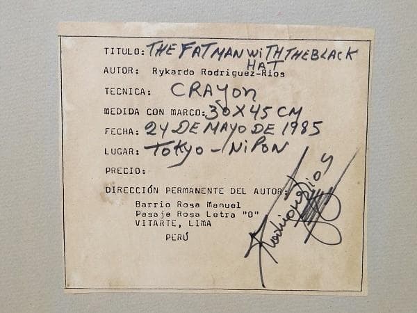 80年代 THE FATMAN WITH THE BLACK HAT クレヨン画