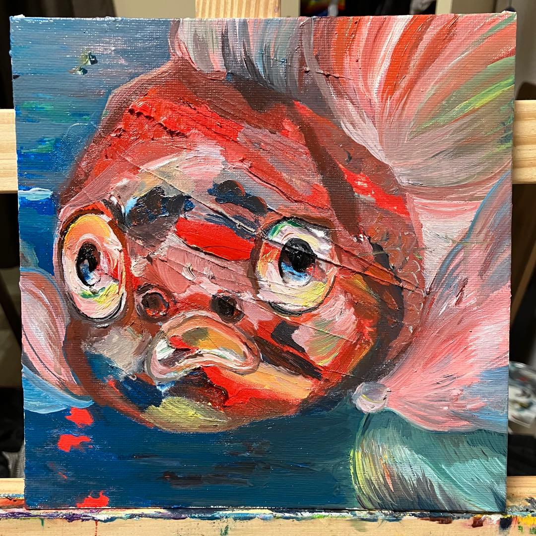 金魚　油絵　油彩画 20×20cm