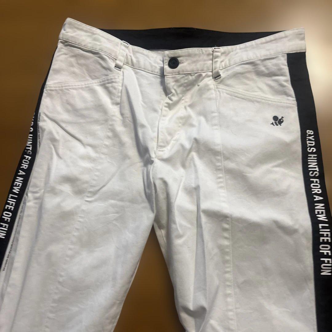 8YARDS ハチヤーズ ストレッチ ゴルフパンツ 白×黒 XL