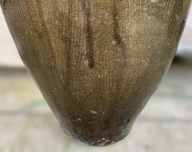 古薩摩 苗代川焼 四耳壷 黒酢壷 古民具 庭造 水瓶 甕壺 花華 釉薬