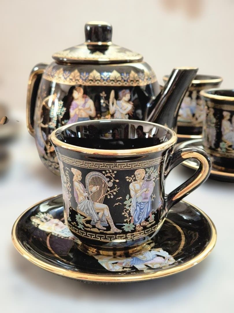 24K使用、ギリシャのハンドメイドティーポットとカップセット