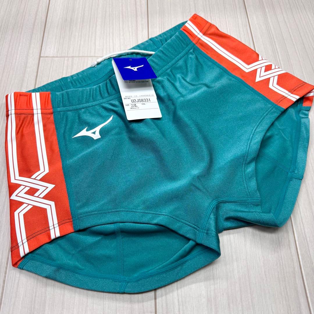 ミズノ　女子陸上レーシングショーツ(スパッツ型)　2XL　Rグリーン×オレンジ