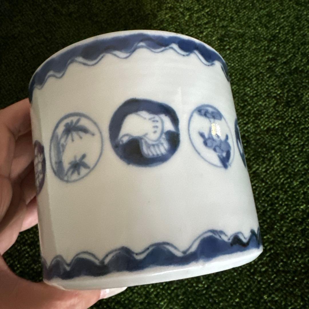 江戸後期〜明治期 古伊万里 染付丸文火入れ プランターに！　K285