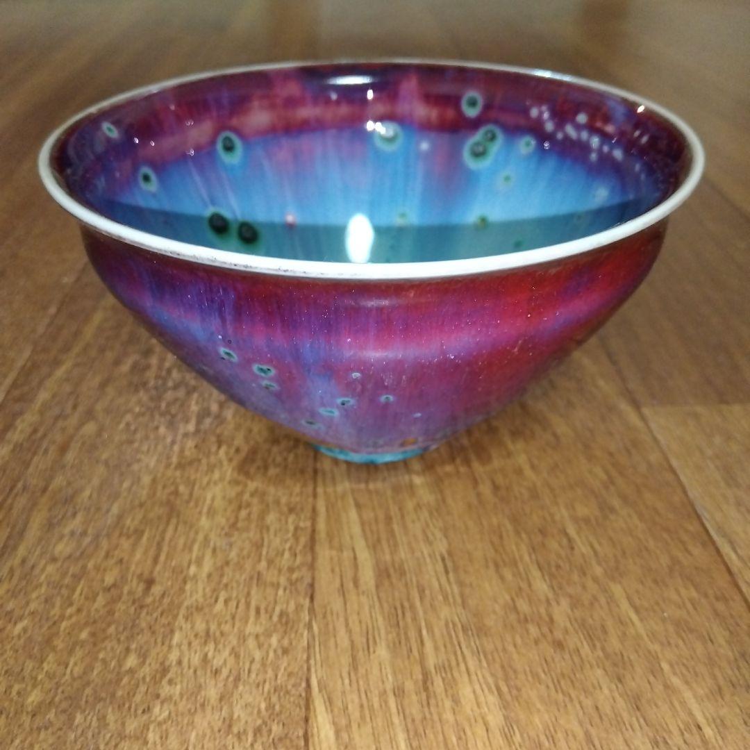 【レア未使用】孔雀天目 茶碗 松山雅英作 木箱付き 茶道 茶道具 抹茶碗 陶器製