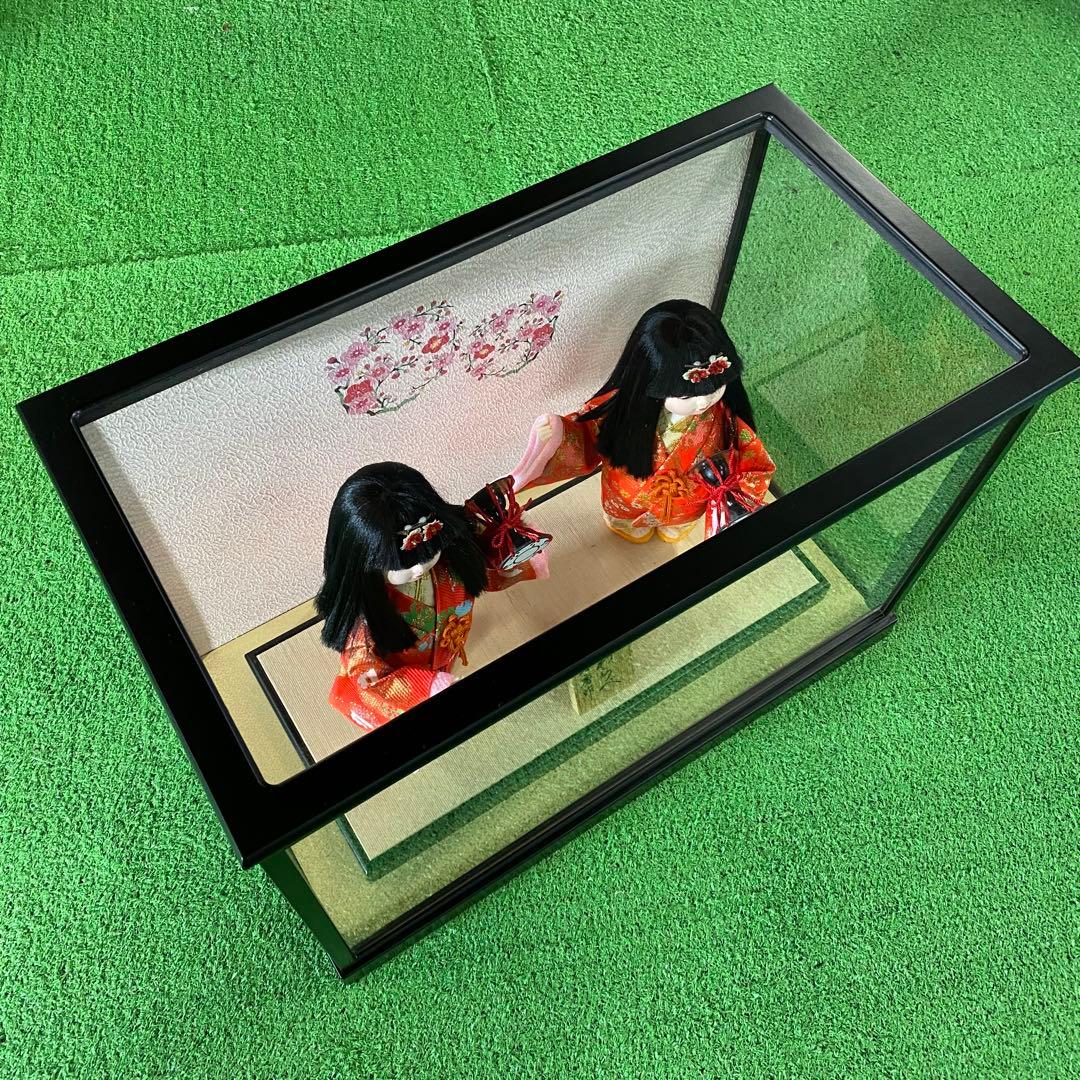 市松人形　日本人形　夢わらべ　女の子　2体　ガラスケース入り　節句　日本　嘉房作