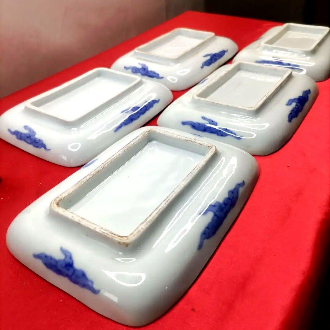 有田焼　伊万里焼　古伊万里　金彩　色絵　小皿　角皿　長角皿　5客セット