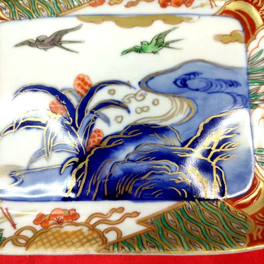 有田焼　伊万里焼　古伊万里　金彩　色絵　小皿　角皿　長角皿　5客セット