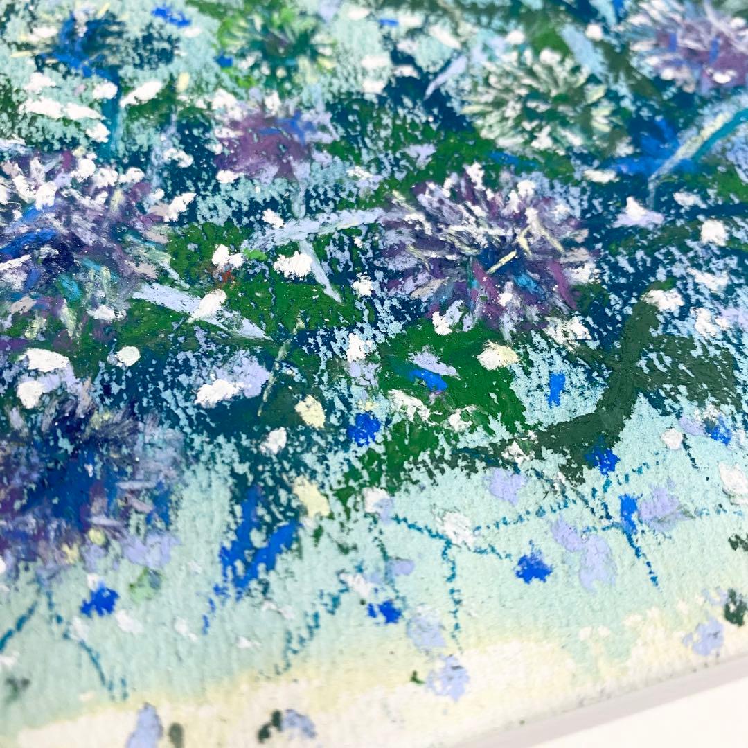 石井清 瑠璃玉アザミ パステル画 あざみ 額縁付き サイン入り