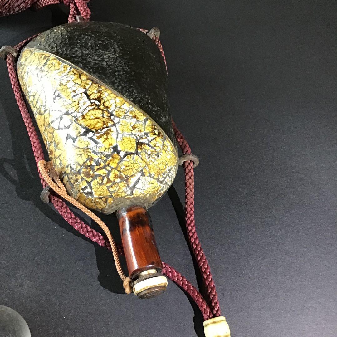 高級藩士　煙硝入　根付水晶　　揚羽蝶家紋　　火縄銃鉄砲隊　江戸期 S4